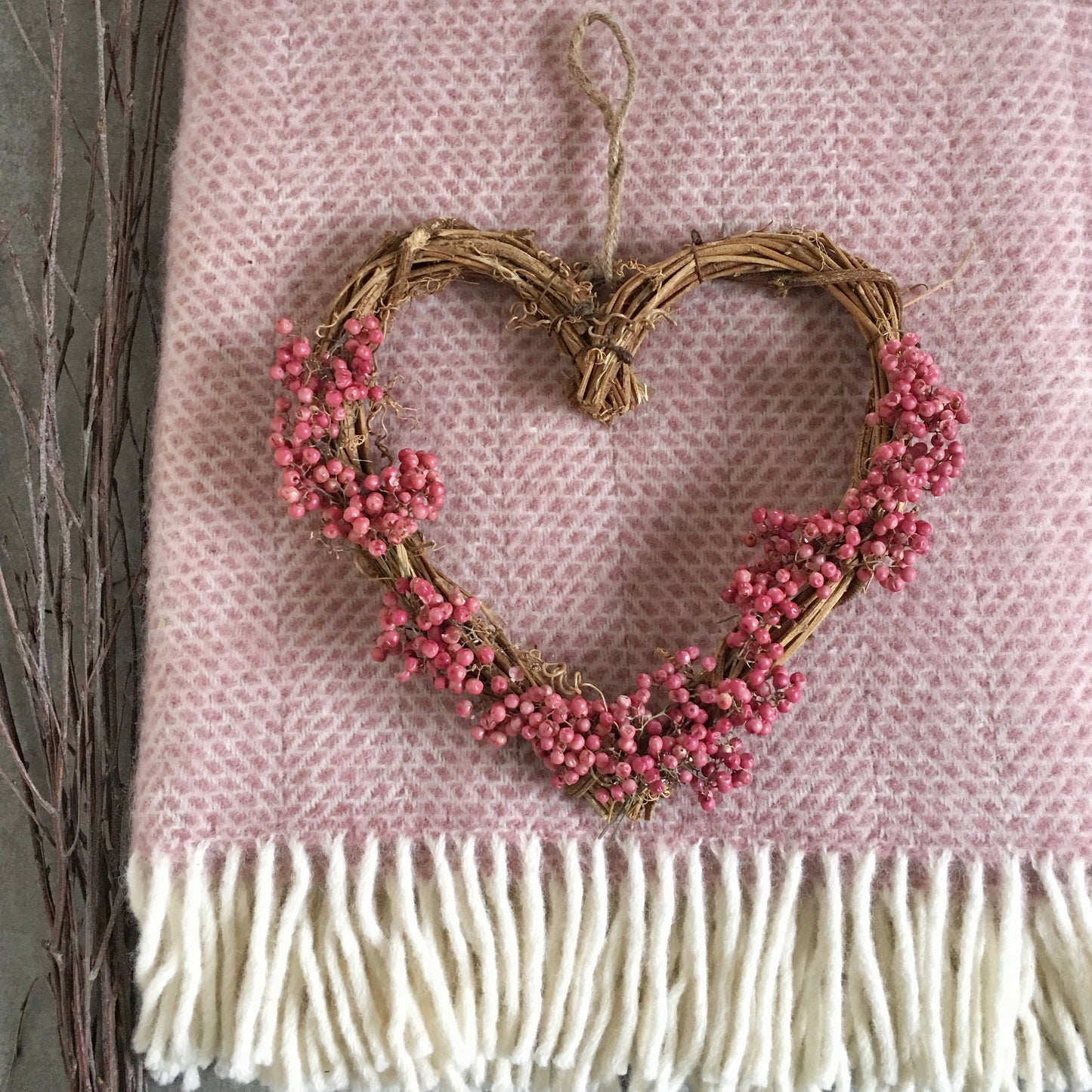 Pink Pepper Berry Twig Heart