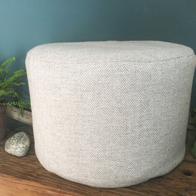 Grey Herringbone Tweed Pouf