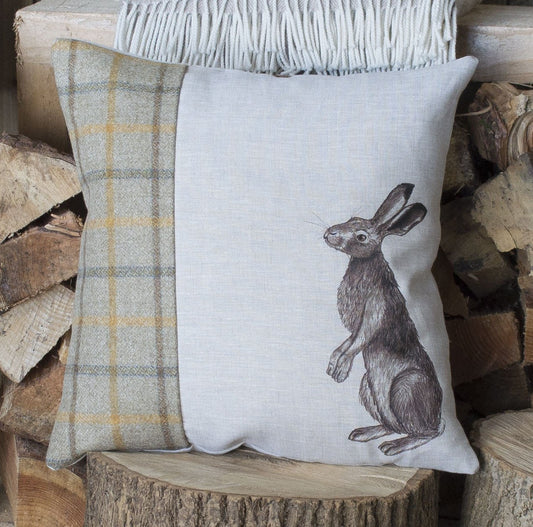 Summer Tweed Gazing Hare Cushion