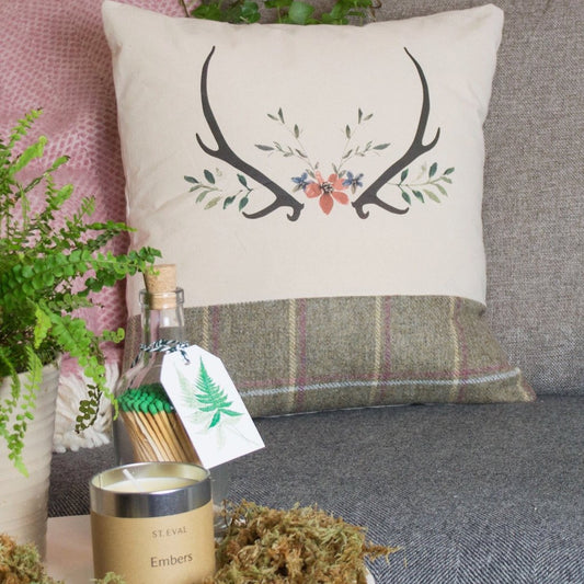 Tweed Floral Antler Cushion