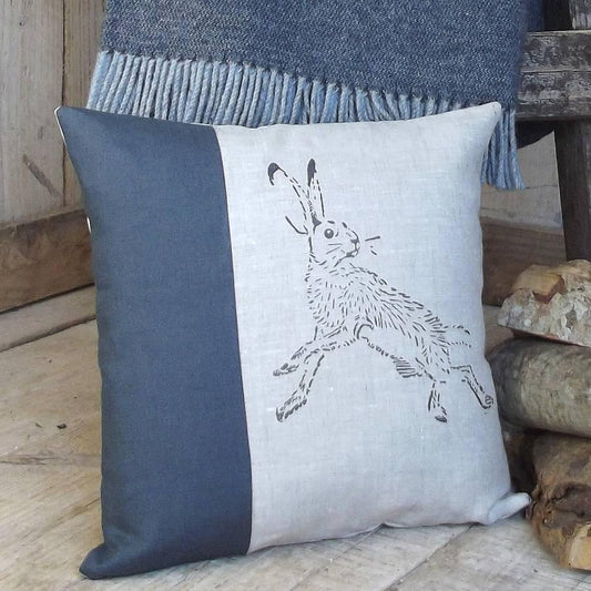 ' Charcoal Hare ' Irish Linen cushion