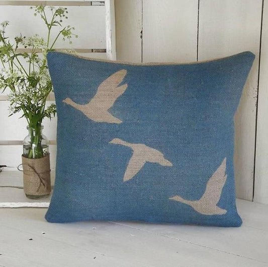 ' Geese In Flight ' Cushion (Blue)