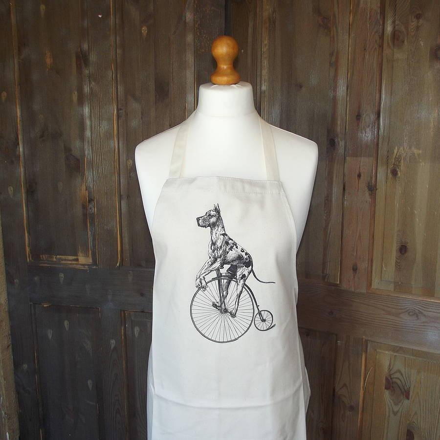 ' Great Dane on Bike ' Linen Apron