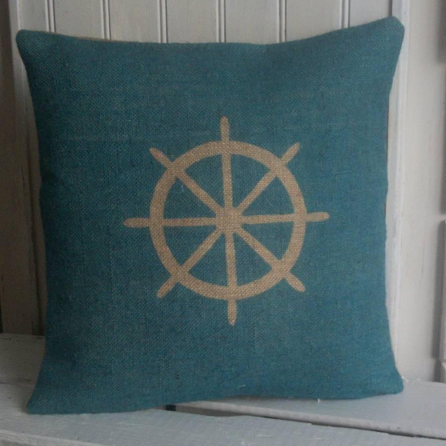 ' Nautical Ships Wheel ' Cushion (Blue)