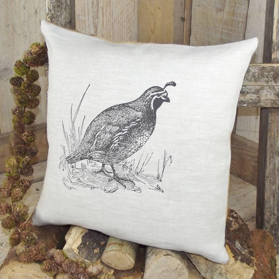 ' Quail ' Linen Cushion