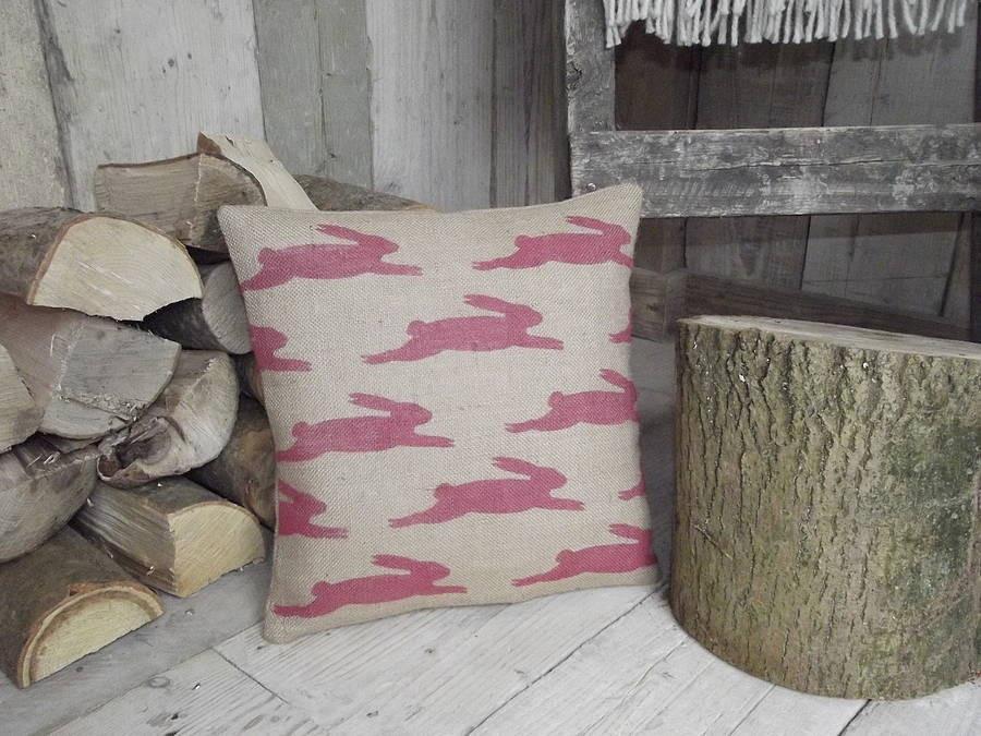 ' Running Rabbit ' Hessian Cushion