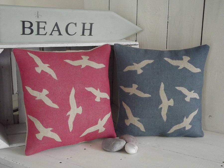 ' Seaside Seagull ' Cushions (Red & Charcoal)