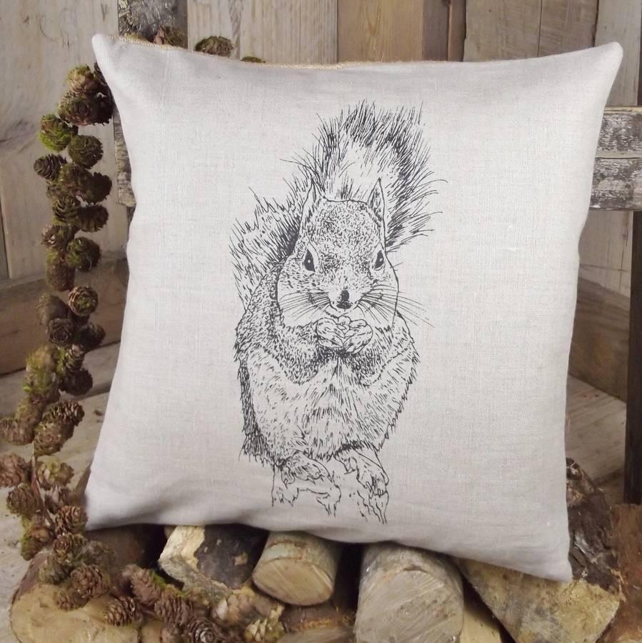 ' Squirrel Linen ' Cushion (Black)