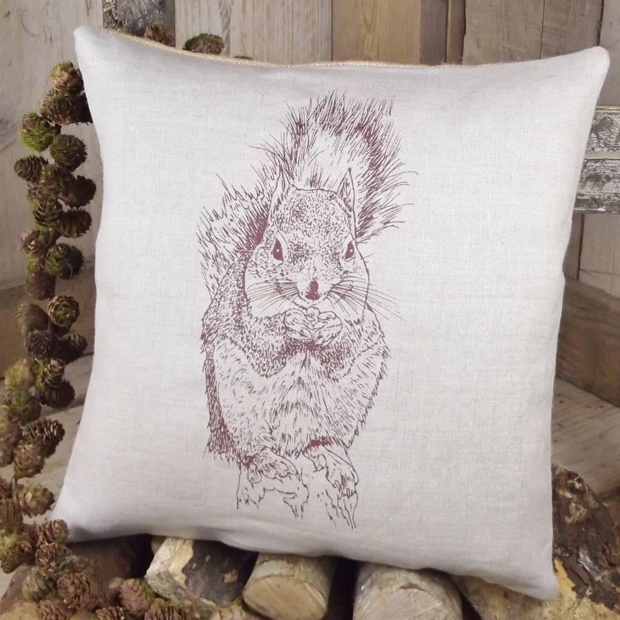 ' Squirrel Linen ' Cushion (Red)