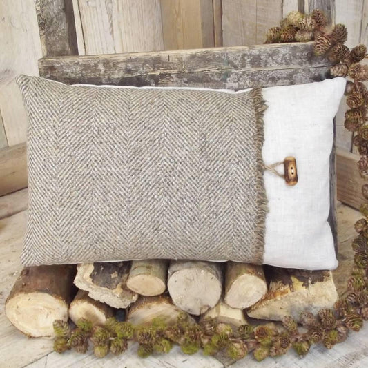 ' Natural Tweed And Linen Button ' Cushion